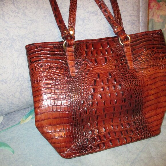 Brahmin leather croc look large handbag used once 10 x13